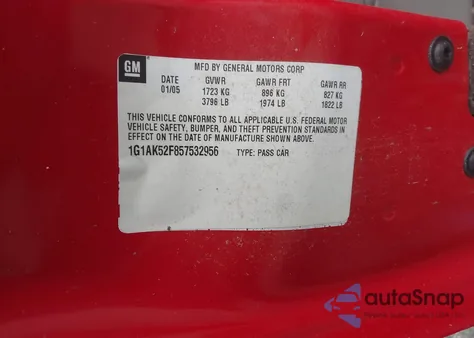 2005 Chevrolet Cobalt из США, поврежденный, VIN 1G1AK52F857532956